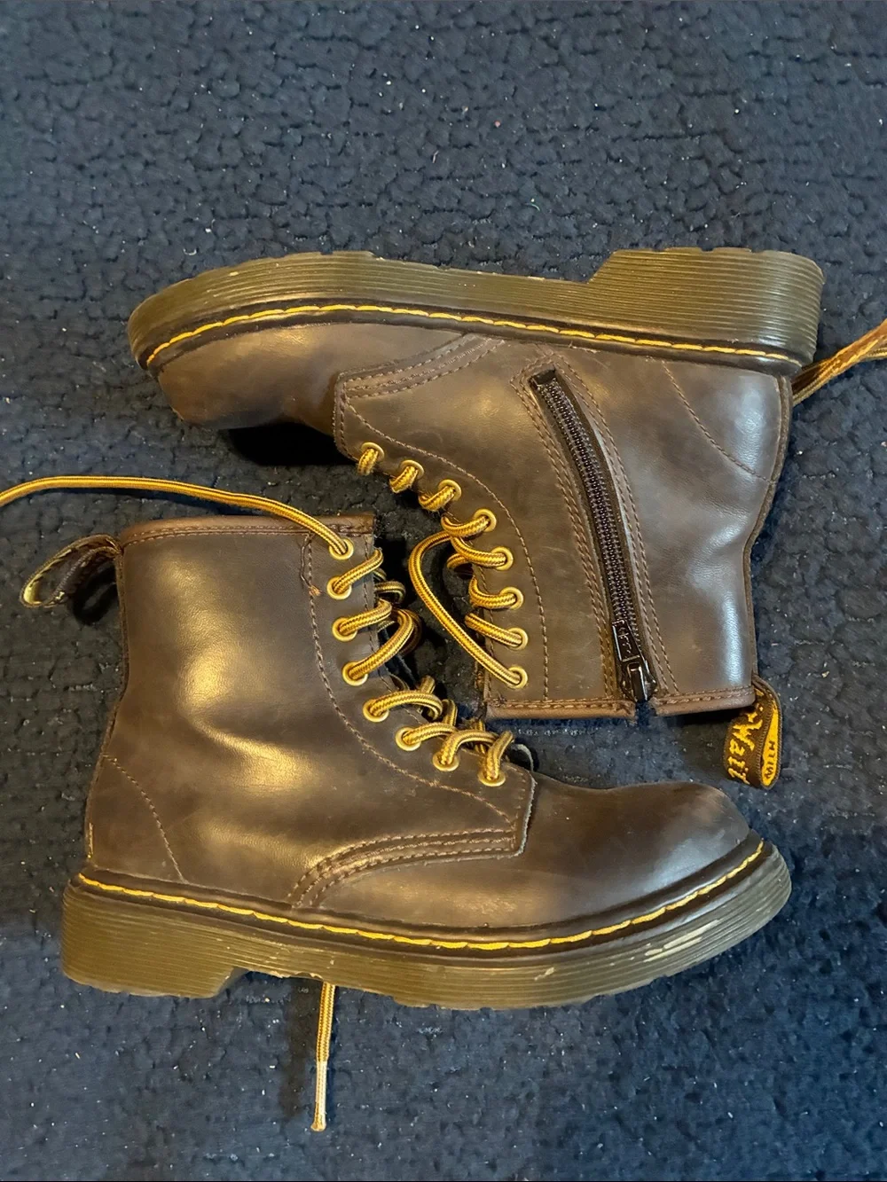 Dr. Martens Kids Brown Boots with Yellow Laces